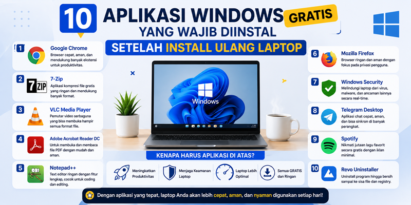 10 Aplikasi Windows Gratis yang Wajib Diinstal Setelah Install Ulang Laptop