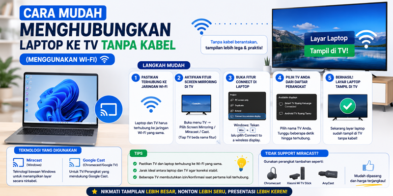 Cara Mudah Menghubungkan Laptop ke TV Tanpa Kabel (Menggunakan Wi-Fi)