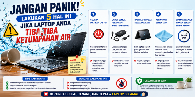 Jangan Panik! Lakukan 5 Hal Ini Jika Laptop Anda Tiba-Tiba Ketumpahan Air