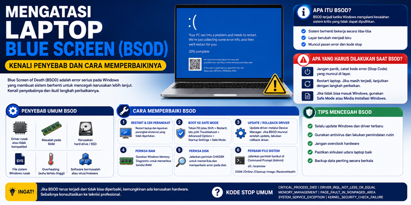 Mengatasi Laptop Blue Screen (BSOD) Kenali Penyebab dan Cara Memperbaikinya