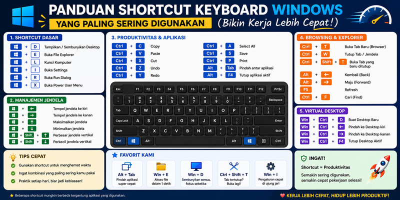 Panduan Shortcut Keyboard Windows yang Paling Sering Digunakan (Bikin Kerja Lebih Cepat!)