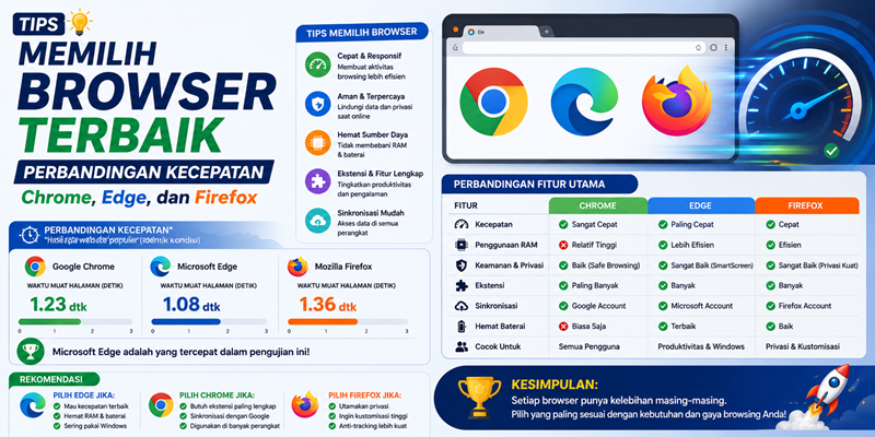 Tips Memilih Browser Terbaik Perbandingan Kecepatan Chrome, Edge, dan Firefox