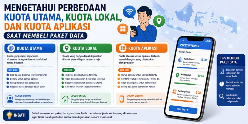 Mengetahui Perbedaan Kuota Utama, Kuota Lokal dan Kuota Aplikasi Saat Membeli Paket Data